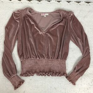 Romantic Guitii Smocked Mauve Long Sleeve RUFFLE Crushed Velvet Blouse M